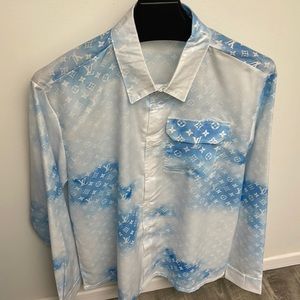 Mens iconic LV baby blue white dress shirt